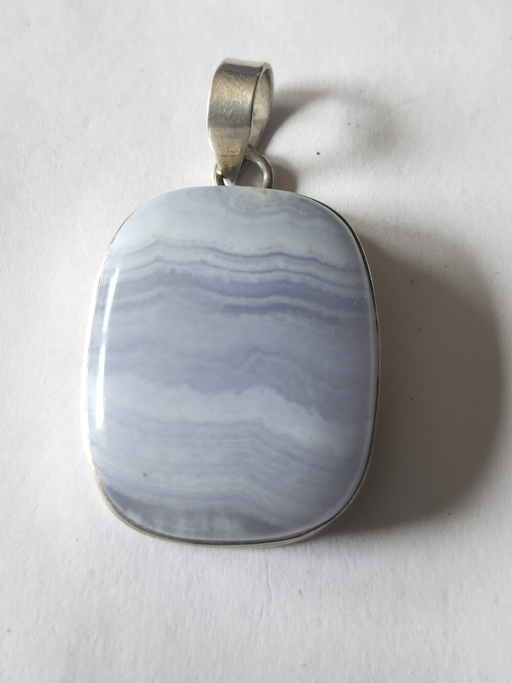 Sterling Silver 925 Blue Lace Agate Pendant Necklace - Classic Blue Stone